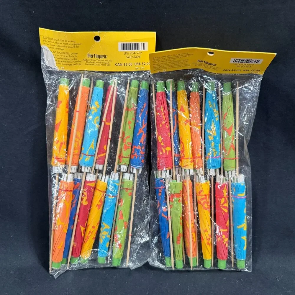 Pier 1 Imports Large Umbrella Pick Tiki Tropical Drinks 2 Packages 24 Total
